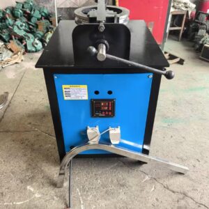 CNC pipe bending machine with digital display panel and encoder, blue cabinet design with foot pedal operation, for precise 90 and 180 degree angle bending on large diameter round and square tubes